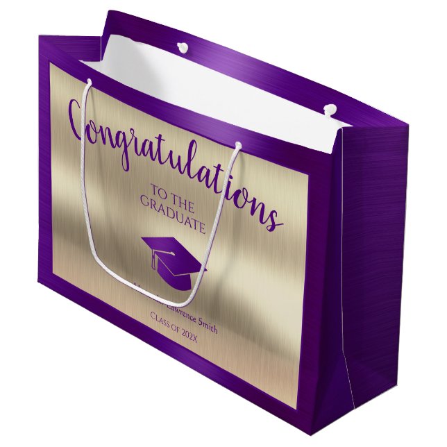 Elegant Graduation Class of 2024 Congratulations Large Gift Bag (Front Angled)