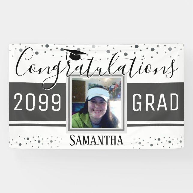 Elegant Graduation Congratulations Photo Grey Banner (Horizontal)