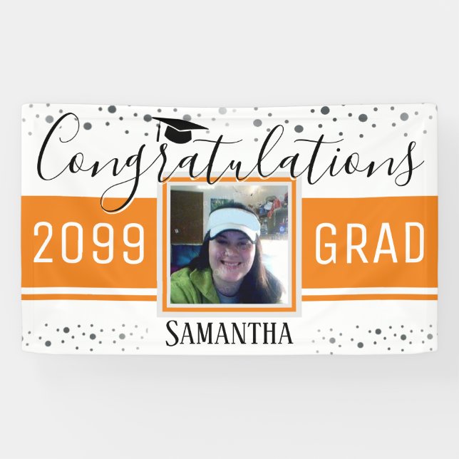 Elegant Graduation Congratulations Photo Orange Banner (Horizontal)