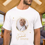 Elegant Graduation Custom Chic Graduate Gold Photo T-Shirt<br><div class="desc">Congratulations on your child's graduation! As a proud mum, you deserve to show off your love and support with a personalised t-shirt. This elegant chic modern design features a gold stars picture frame showcasing your favourite photo of your graduate. Whether it's from high school, college, or university, this shirt is...</div>