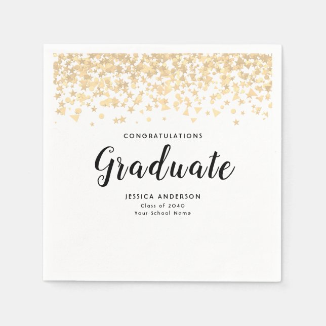 Elegant Graduation Custom Text Confetti Paper Napkin (Front)