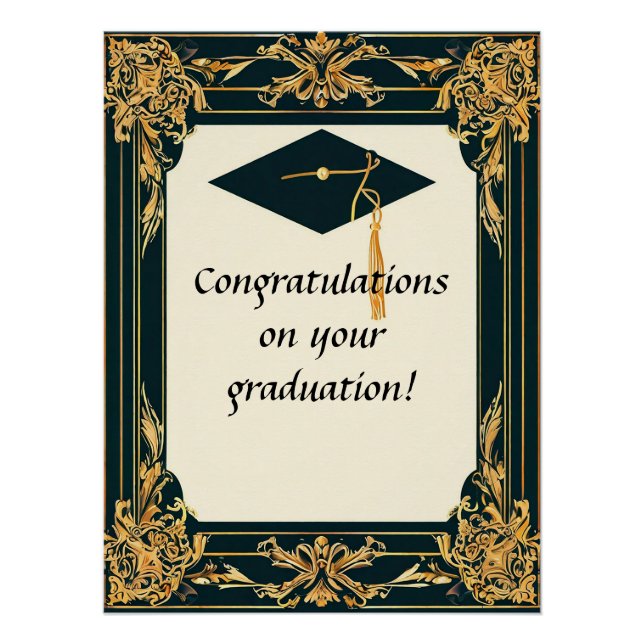 Elegant Graduation Diploma with Mortarboard Poster (Front)