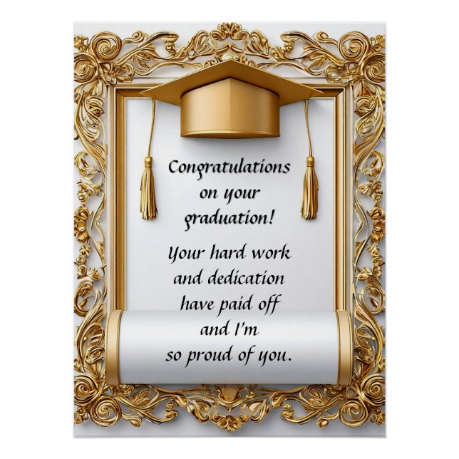 Elegant Graduation Diploma with Mortarboard Poster (Front)