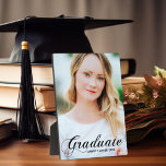 Elegant Graduation Flourish Script Overlay Photo Plaque<br><div class="desc">Graduate written in elegant black calligraphy over your senior portrait photo makes a beautiful,  minimalist graduation photo plaque. Customise with your name and high school class of 2025 under the cursive typography on this chic keepsake gift.</div>