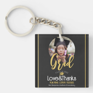 Elegant Graduation gold Cap Thanks Script Photo Key Ring