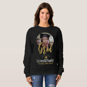 Elegant Graduation gold Cap Thanks Script Photo Sweatshirt