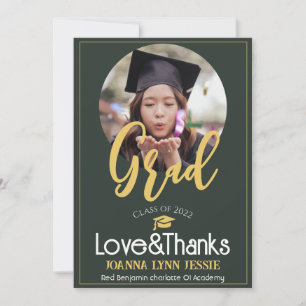 Elegant Graduation gold Cap Thanks Script Photo Thank You Card