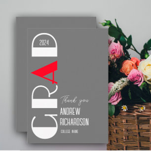 Elegant graduation grey White and Red Design Thank You Card