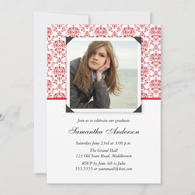 Elegant Graduation Invitation Announcement - Red (Front)