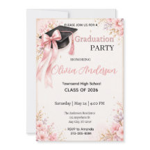 Elegant Graduation Invitation Pink Gold Floral