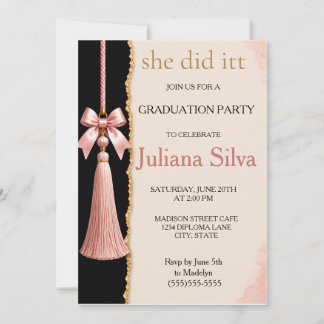 Elegant Graduation Invitation Pink Tassel