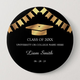 Elegant Graduation Keepsake Black and Gold Theme 10 Cm Round Badge