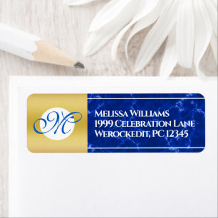 Elegant Graduation Monogram Blue Marble Gold Foil