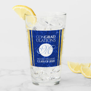 Elegant Graduation Monogram Blue Marble Gold Foil Glass