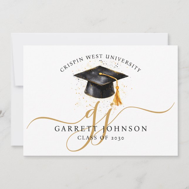 Elegant Graduation Name Gold Monogram  Announcement (Front)