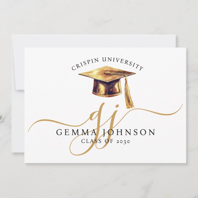 Elegant Graduation Name Gold Monogram  Announcement (Front)
