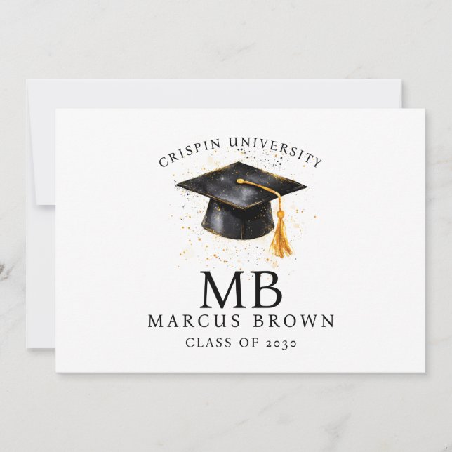 Elegant Graduation Name Gold Monogram  Announcement (Front)