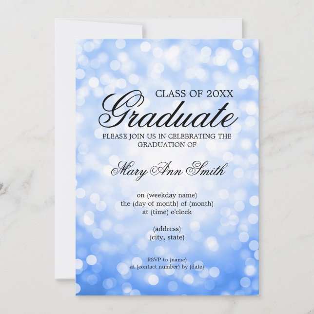 Elegant Graduation Party Blue Glitter Lights Invitation (Front)
