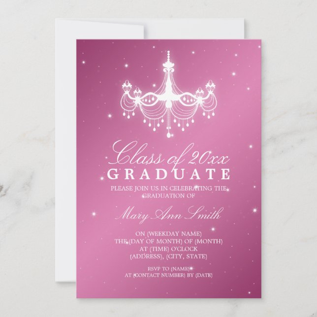 Elegant Graduation Party Classy Chandelier Pink Invitation (Front)