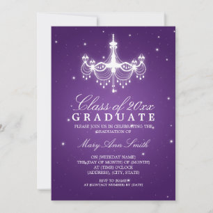 Elegant Graduation Party Classy Chandelier Purple Invitation