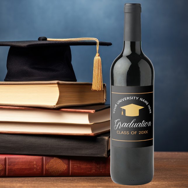 Elegant Graduation Party Custom Gold Class of 2025 Wine Label (Creator Uploaded)
