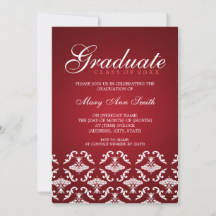 Elegant Graduation Party Damask Red Invitation