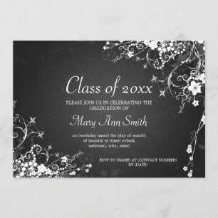 Elegant Graduation Party Dotted Swirls Black Invitation