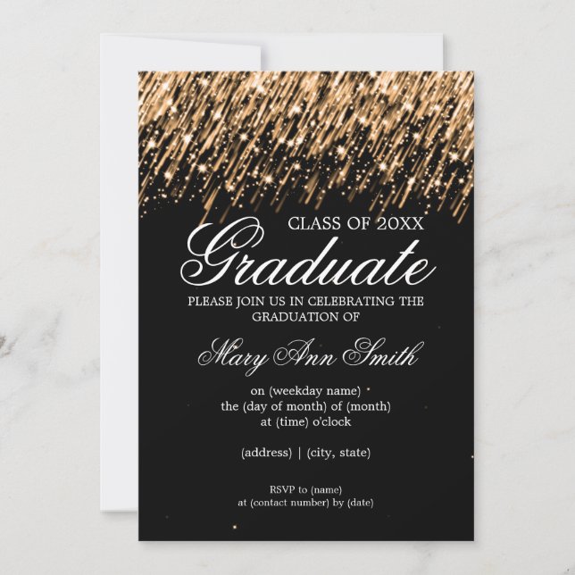 Elegant Graduation Party Falling Stars Gold Invitation (Front)
