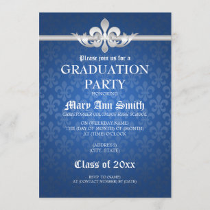 Elegant Graduation Party Fleur De Lis Blue Invitation