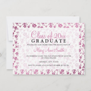 Elegant Graduation Party Floral Pattern Pink Invitation