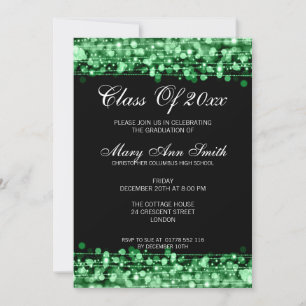 Elegant Graduation Party Green Lights & Sparkles Invitation