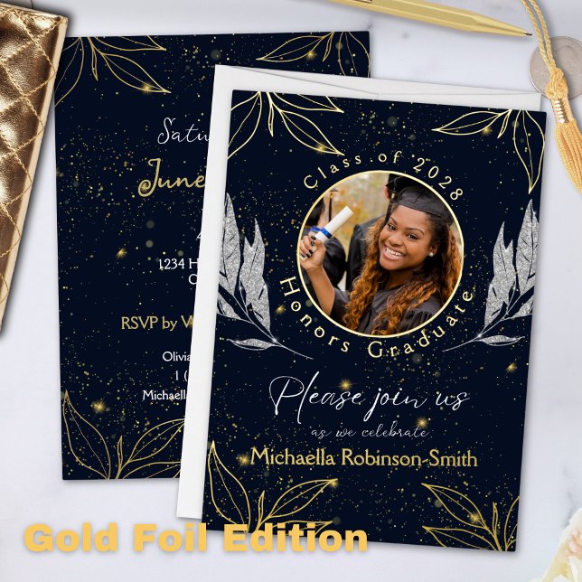 Elegant Graduation Party Navy Gold Foil Invitation (Creator Uploaded)