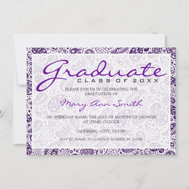 Elegant Graduation Party Paisley Purple Invitation (Front)