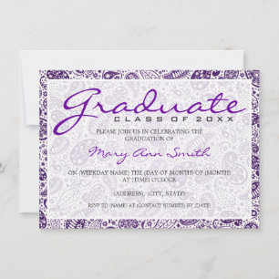 Elegant Graduation Party Paisley Purple Invitation