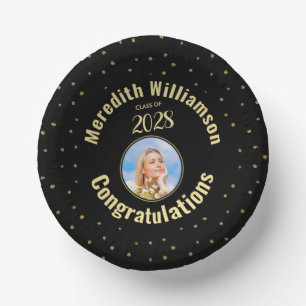 Elegant Graduation Party Photo Black Gold Paper Plate