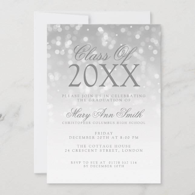 Elegant Graduation Party Silver Sparkle Lights Invitation (Front)