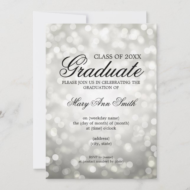 Elegant Graduation Party Sliver Glitter Lights Invitation (Front)