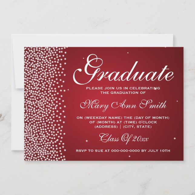 Elegant Graduation Party Sparkle Red Invitation (Front)