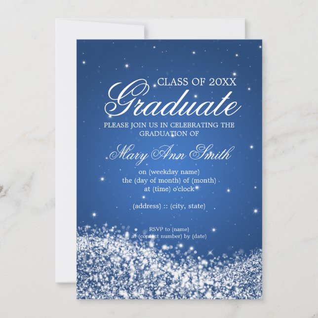 Elegant Graduation Party Sparkling Wave Blue Invitation (Front)