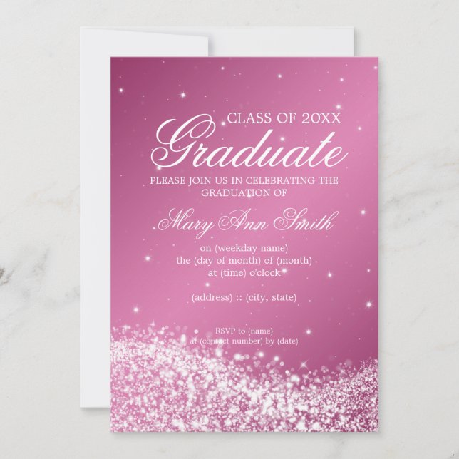 Elegant Graduation Party Sparkling Wave Pink Invitation (Front)