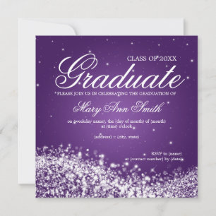 Elegant Graduation Party Sparkling Wave Purple Invitation