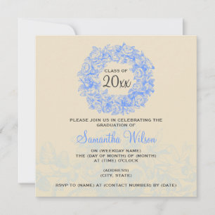 Elegant Graduation Party Vintage Roses Blue Tan Invitation