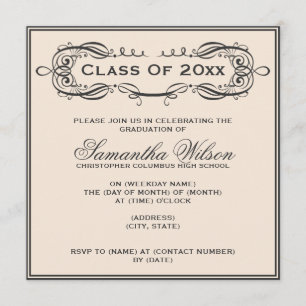 Elegant Graduation Party Vintage Swirls Black Invitation