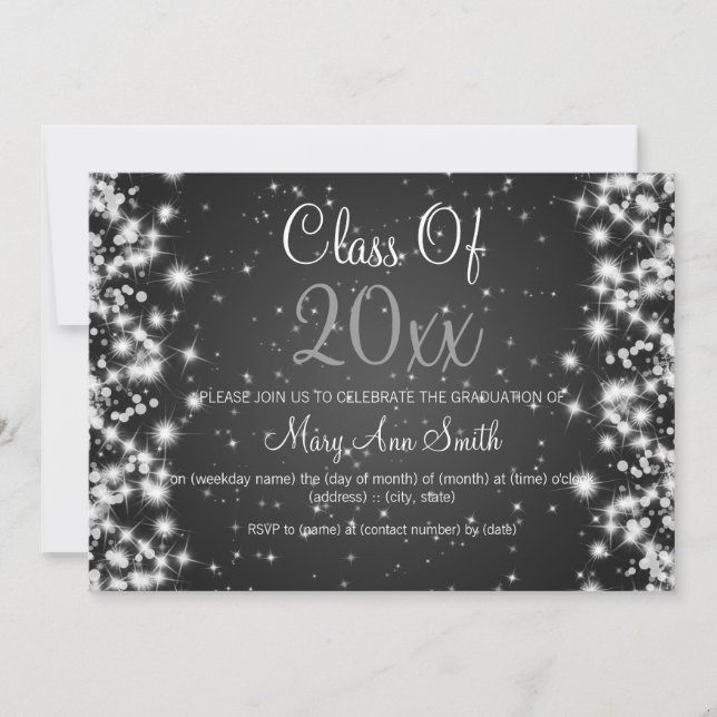 Elegant Graduation Party Winter Sparkle Black Invitation (Front)