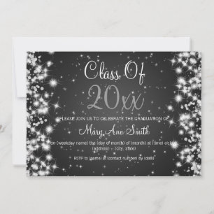 Elegant Graduation Party Winter Sparkle Black Invitation