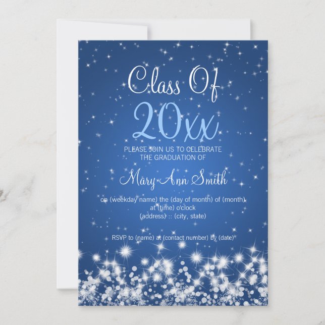 Elegant Graduation Party Winter Sparkle Blue Invitation (Front)