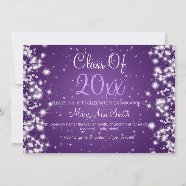Elegant Graduation Party Winter Sparkle Purple Invitation (Front)