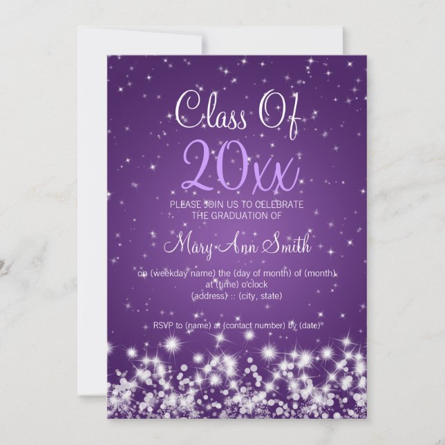 Elegant Graduation Party Winter Sparkle Purple Invitation (Front)