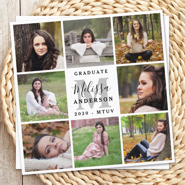 Elegant Graduation Personalised 8 Photo Collage Announcement (Creator Uploaded)