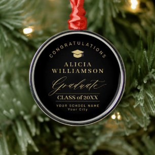 Elegant graduation personalised gold black metal tree decoration